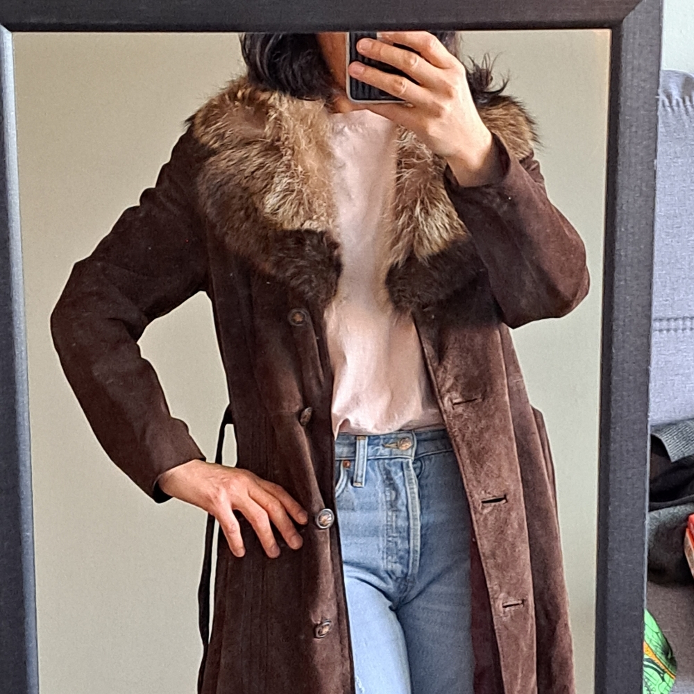 Brown Faux Fur Trimmed Women's Coat